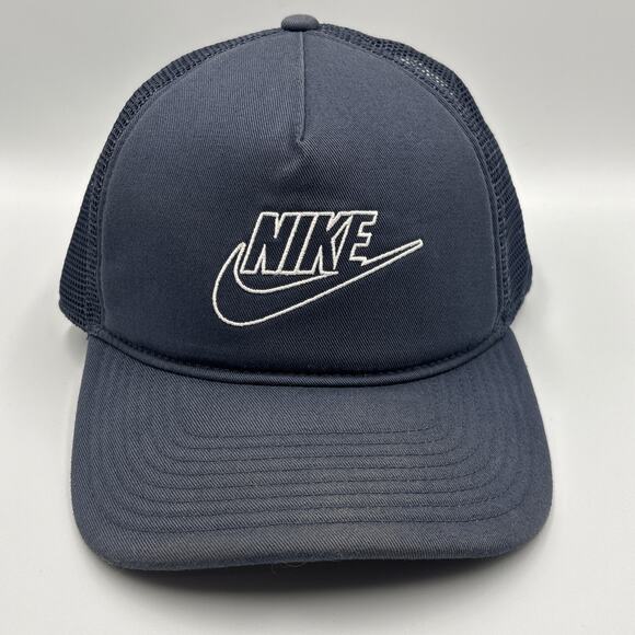 Nike Rise Cap Unisex One Size Navy Blue Structured Mesh Trucker Snapback Hat - Picture 1 of 6